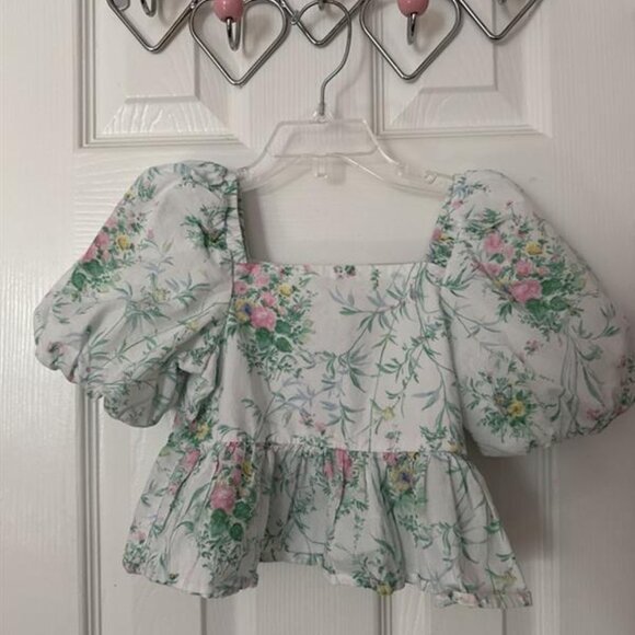 Janie and Jack Floral Bubble Sleeve Peplum Top - Picture 9 of 9